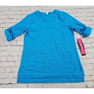 Teez Her Top Tunic 3/4 Sleeve Aqua WOMENS SIZE SMALL